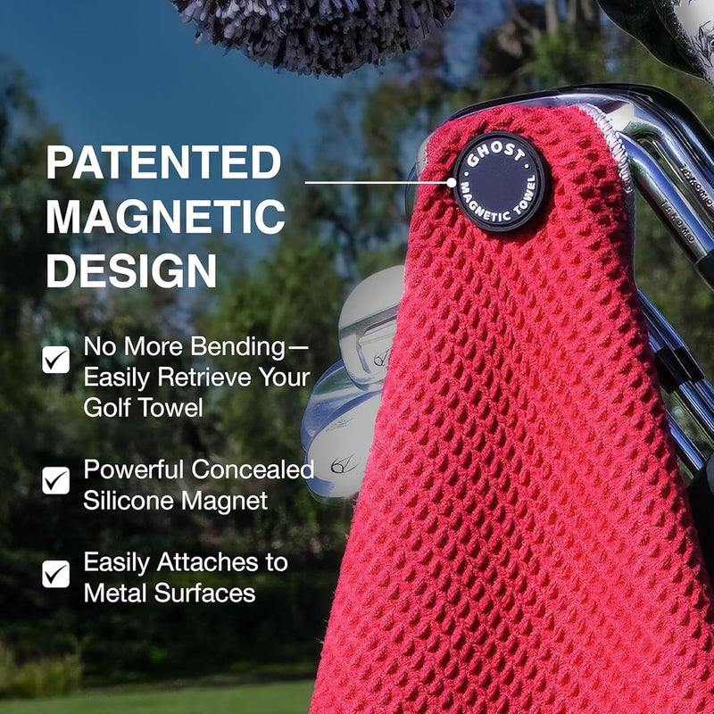 Ghost Golf Magnetic Towel (Caddie) - Premium Ultra-Absorbent Microfiber Golf Towel with Magnet for Golf Carts or Clubs - 18" x 40" Golfing Gear - Waffle Weave Pattern (Neon Pink) - Image 4